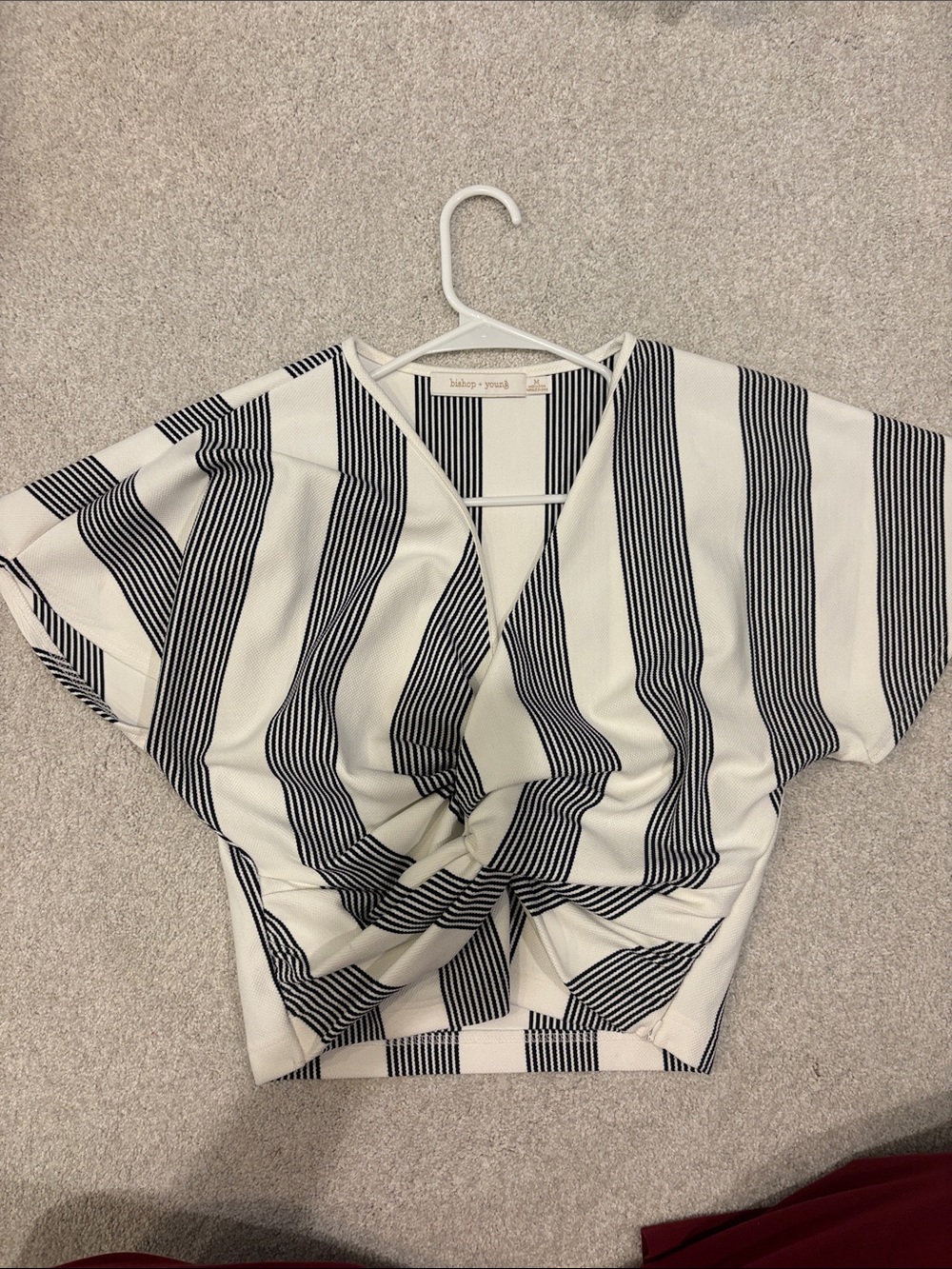 Anthro Babaton Striped Twist-Front V-Neck Top in Black and White